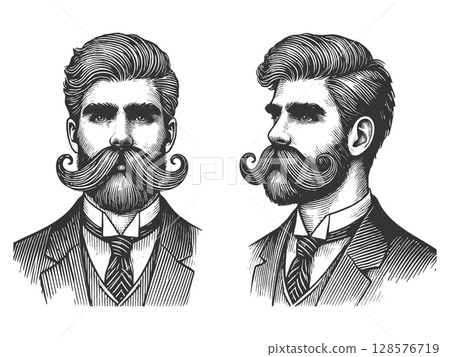 Gentleman with Curled Mustache sketch vector Gentleman with Curled Mustache sketch vector 128576719