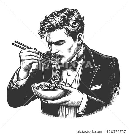 Gentleman Slurping Noodles Dramatically raster 128576737