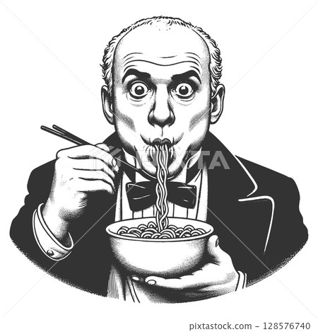 Gentleman Slurping Noodles Dramatically raster 128576740