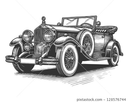 steampunk race car engraving vector illustration 128576744