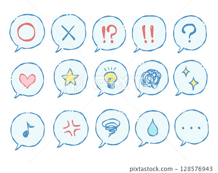 Hand-drawn cute emotion speech bubble icon set (pastel colors) Hand-drawn cute emotion speech bubble icon set (pastel colors) 128576943