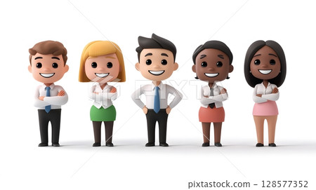 Corporate HR characters smiling in lineup, 3D cartoon design 128577352