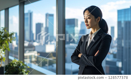 Businesswoman with her arms crossed (AI-generated image) 128577378