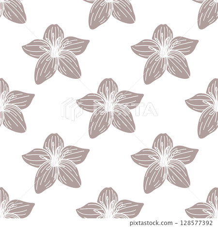 Seamless pattern with lily flowers on white  background. Floral background. Monochrome botanical print, wallpaper. 128577392