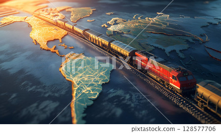 holographic globe showing real-time cargo ship status, 128577706