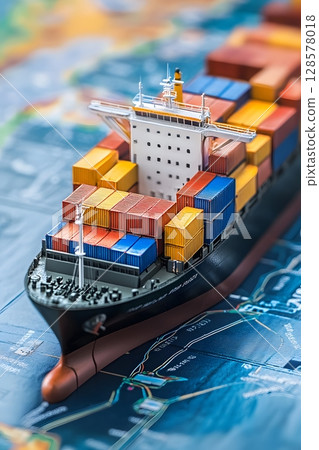 trade zone map with shipping line visuals, 128578018