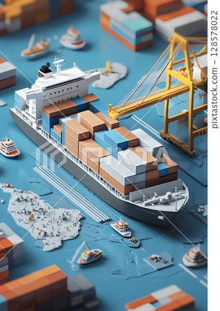 3D infographic of international shipping stats, 128578022