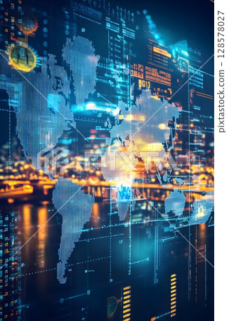 digital world map showing delivery status indicators, 128578027
