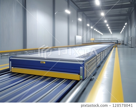 smart warehouse with scanning system and transport lines, 128578041