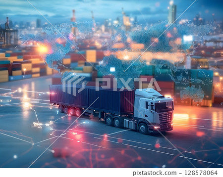 holographic transport map for futuristic logistics slide, 128578064