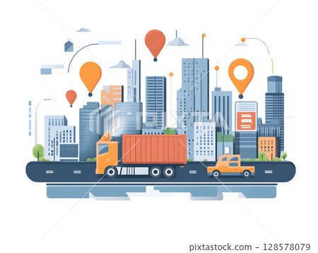 vector-style smart city logistics system, 128578079