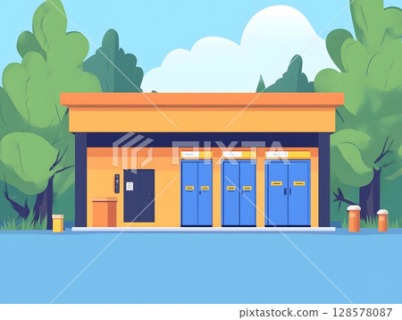 parcel locker station infographic in vector art, 128578087