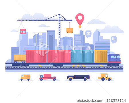logistics automation scene in vector flat style, 128578114