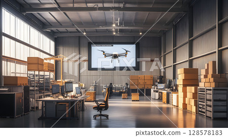 warehouse drone control room in modern setup, 128578183