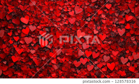 Vibrant Display of Red Hearts Creates an Enchanting Romantic Atmosphere for Celebrations 128578316