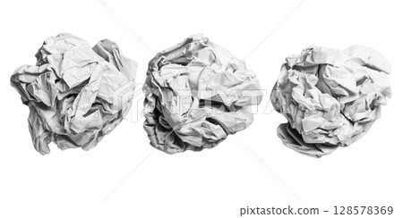 Set of crumpled white paper balls isolated on a white background. Screwed up paper 128578369