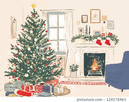 有聖誕樹和壁爐的生活 128578463