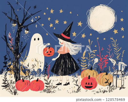 A witch and a ghost I met on Halloween night 128578469