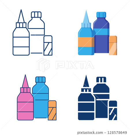 Bottles of glue or paint icon set 128578649
