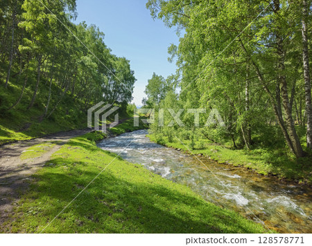 Hiking path along the river. Hiking path along the river. 128578771