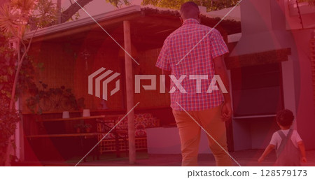 Image of heart icon over african american father with son 128579173