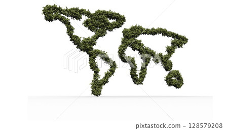 Image of world map made of grass on white background Image of world map made of grass on white background 128579208
