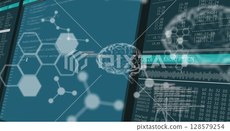 Image of shapes and brains over data processing 128579254