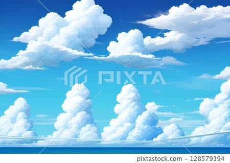 Game background: Summer sky with cumulonimbus clouds 128579394