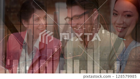 Image of financial data processing over businesses people 128579985