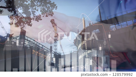 Image of financial data processing over businesses people 128579992