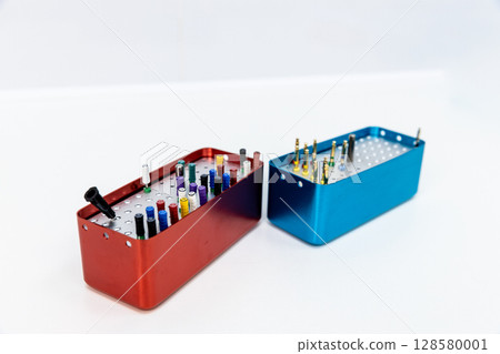 Stylish and Functional Organizers for Precision Tools in Eye-Catching Red and Blue Metallic Finishes with Colorful Pens and Tips Arranged Neatly for Easy Access and Identification Stylish and Functional Organizers for Precision Tools in Eye-Catching Red and Blue Metallic Finishes with Colorful Pens and Tips Arranged Neatly for Easy Access and Identification 128580001