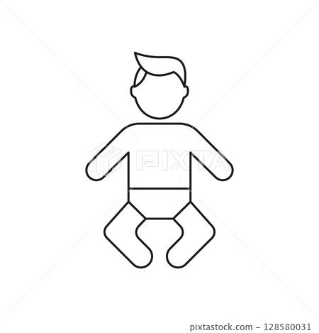 Baby Line Icon. Infant Care, Child Development, And Parenting Outline Symbol. Newborn And Toddler Icon. Editable Stroke. Isolated Vector Illustration 128580031