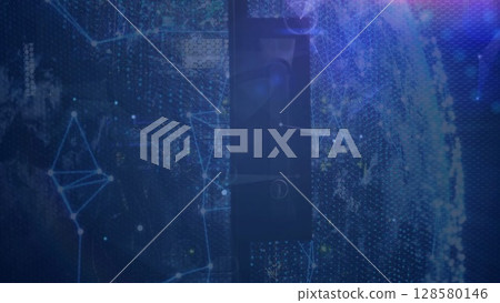 digital padlock icon is being shown in flat design over hexagonal grid with nodes for cybersecurity digital padlock icon is being shown in flat design over hexagonal grid with nodes for cybersecurity 128580146