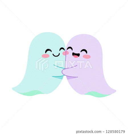 Cute Colorful Ghosts Hugging Each Other 128580179