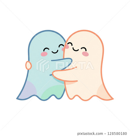 Adorable Ghost Characters Hugging Colorful Style 128580180