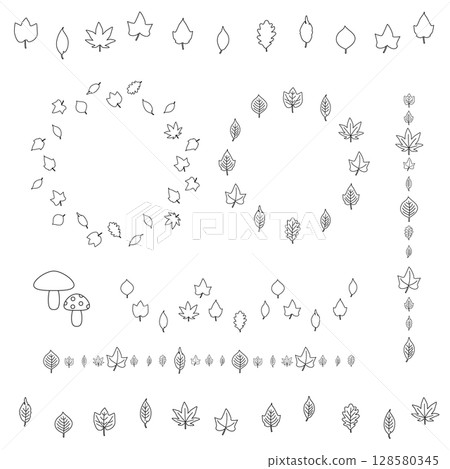 秋葉框架秋葉花環一套線條裝飾向量插圖 128580345
