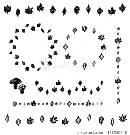 Autumn leaves frame, Autumn leaf wreath, Set of line decorations, Vector illustration, Hand-drawn style 128580346