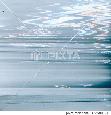 Glitch texture. Old film overlay. Blue color gradient glow dust folded scratches noise uneven curve surface on abstract background. 128580381