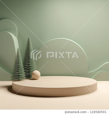 Warm Beige and Green Minimalistic Winter Display 128580501