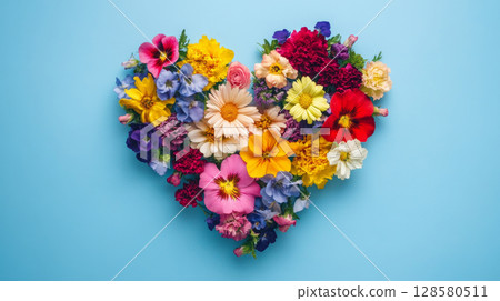 Heart-shaped Flower Arrangement with Colorful Blooms 128580511
