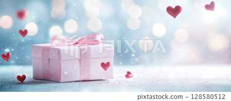 Valentine's Day Gift with Red and Pink Hearts on Branches 128580512