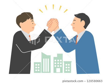 兩位男商人緊緊握著手,表示達成協議、共識、簽約等。 兩位男商人緊緊握著手,表示達成協議、共識、簽約等。 128580663