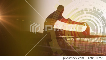 Image of digital interface over exercising man 128580755