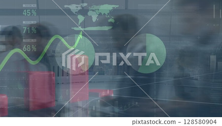 Image of financial data over timelapse with businesspeople 128580904