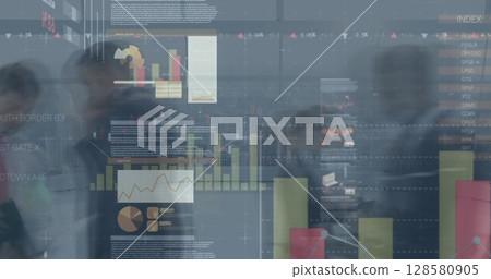 Image of financial data over timelapse with businesspeople 128580905