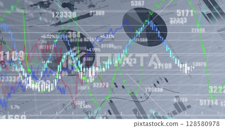 Image of financial data and graphs over grey background Image of financial data and graphs over grey background 128580978