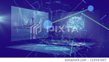 Image of network of connections and data processing over blue background Image of network of connections and data processing over blue background 128581007
