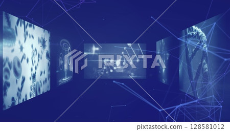 Image of network of connections and data processing over blue background Image of network of connections and data processing over blue background 128581012