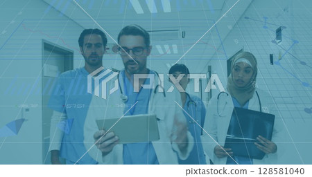 Image of data processing over diverse doctors Image of data processing over diverse doctors 128581040