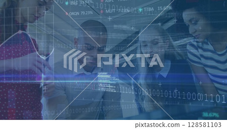 Image of financial data processing over businesses people 128581103